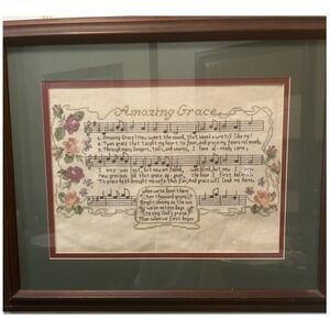 Framed Amazing Grace‎ Cross Stitch Song Lyrics Sheet Music Floral Decor